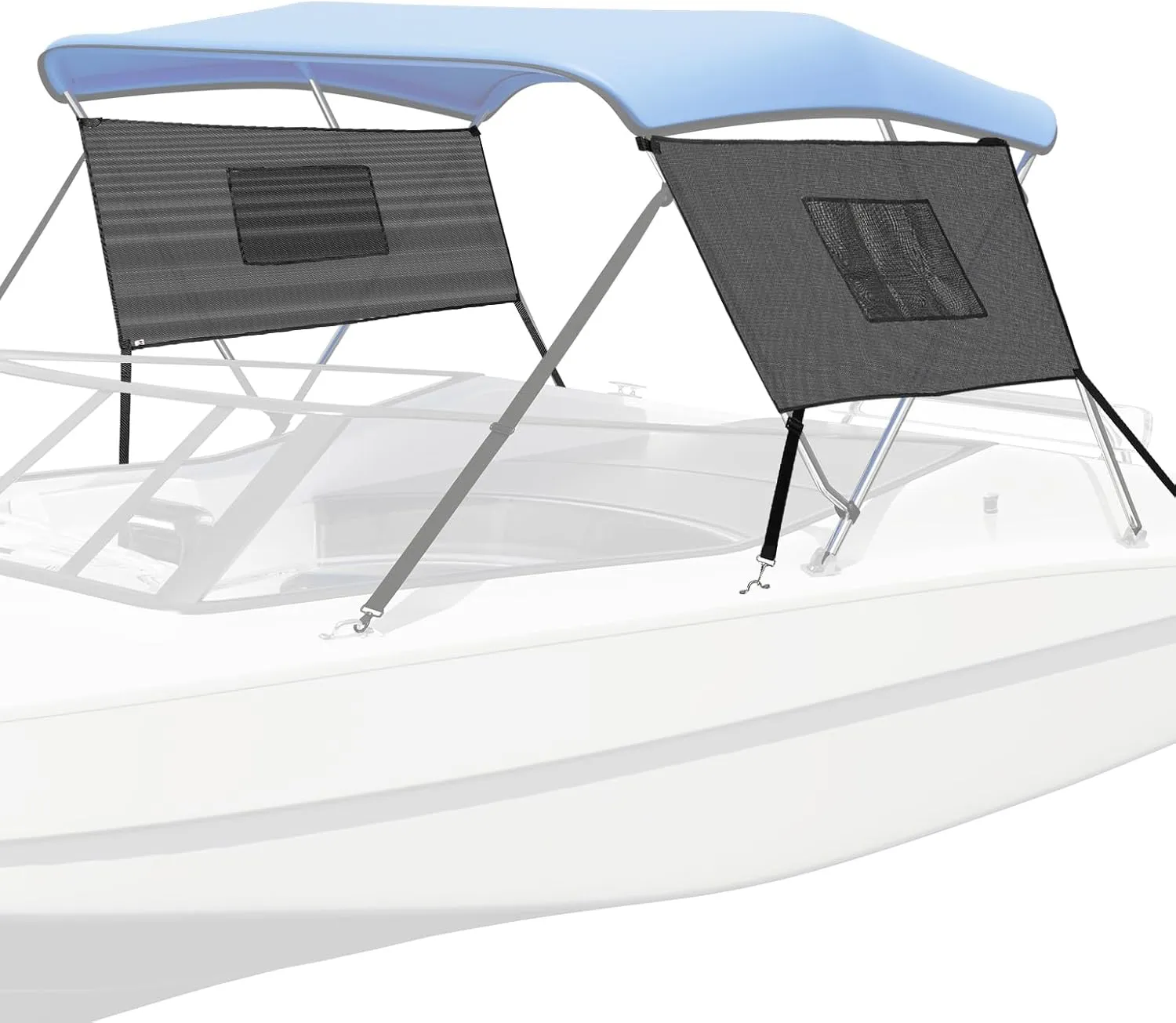 KEMIMOTO Detachable Mesh Sidewalls Universal for 3 Bow Bimini Tops, with Large Pockets for Fishing Gear, Includes 2 Straps(Bimini Tops Not Included)