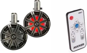 Kicker KMTC8 8" Loaded Marine Wake Tower Enclosures with 45KM84L Speakers - Charcoal Grills with Black Enclosures (Includes LED Remote)