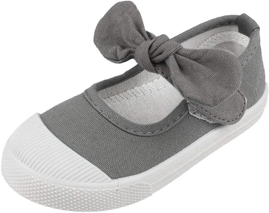 Kid Girls Bowknot Canvas Shoes Soft Sole Ballet Dancing Shoes Mary Jane Flat Sneakers for Toddler Sneakers School Uniform Dress Shoe