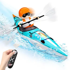 Kids RC Kayak Boat Toy,2.4 Ghz Remote Control Paddle Boat Toys,Toddler Water Racing Boat W/Light for Pools,Lake,Bathtub Summer Outdoor Water Toys Gift for Ages 6-12 Boys Girls