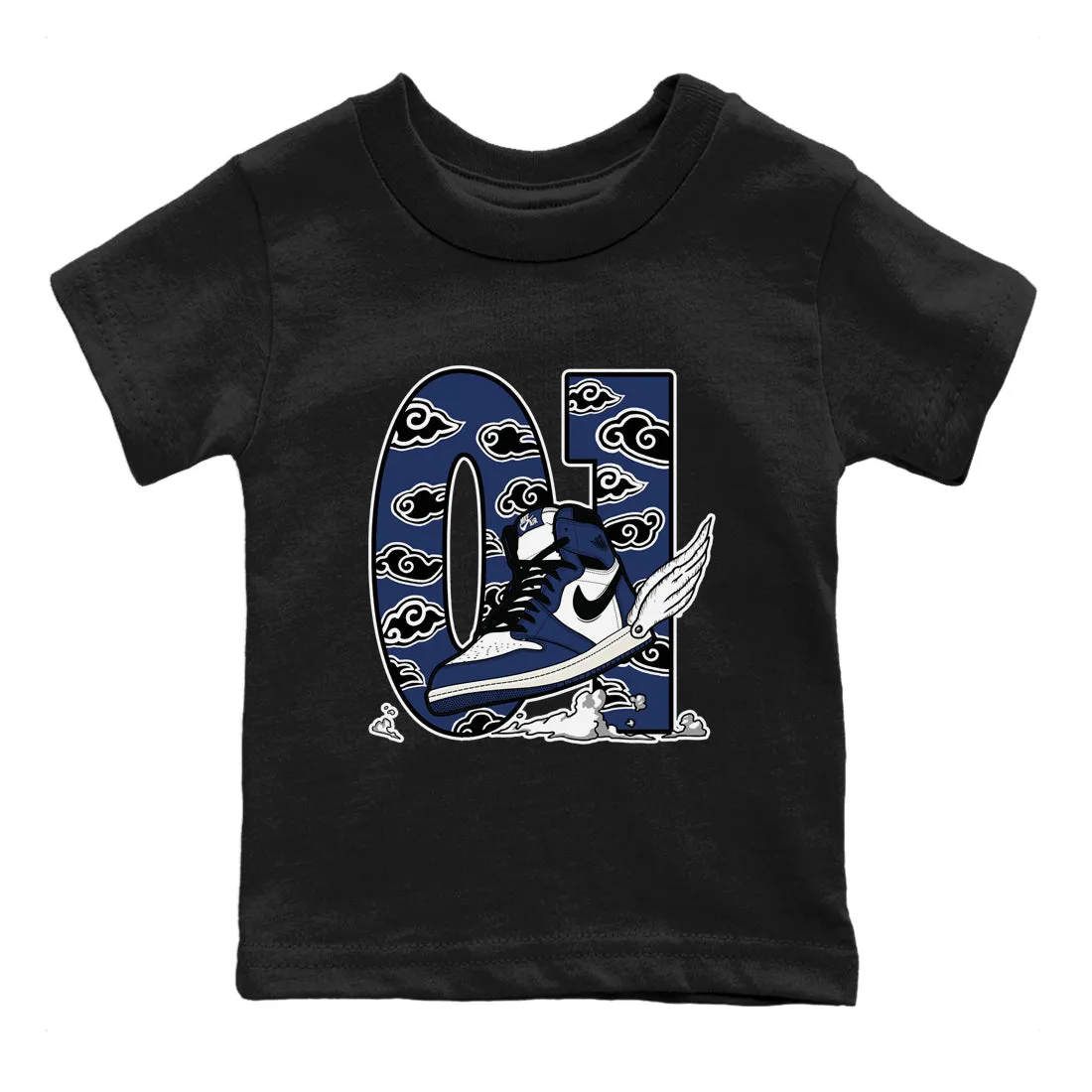 Kids Sneaker SNRT Midnight 1 To The End-to-end encryption Tees Fly Navy Jordan Artistic Air - Clouds