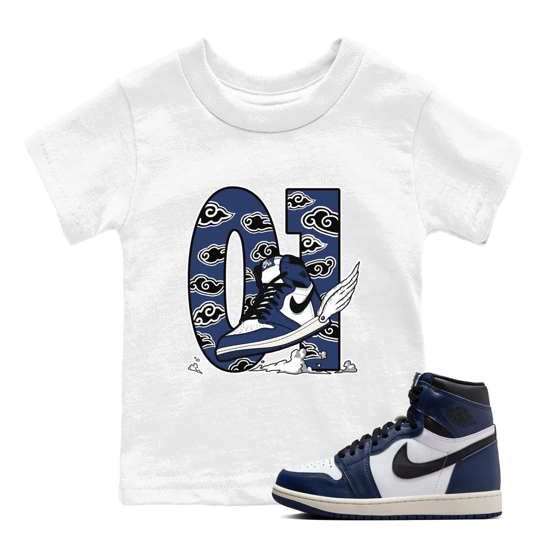 Kids Sneaker SNRT Midnight 1 To The End-to-end encryption Tees Fly Navy Jordan Artistic Air - Clouds