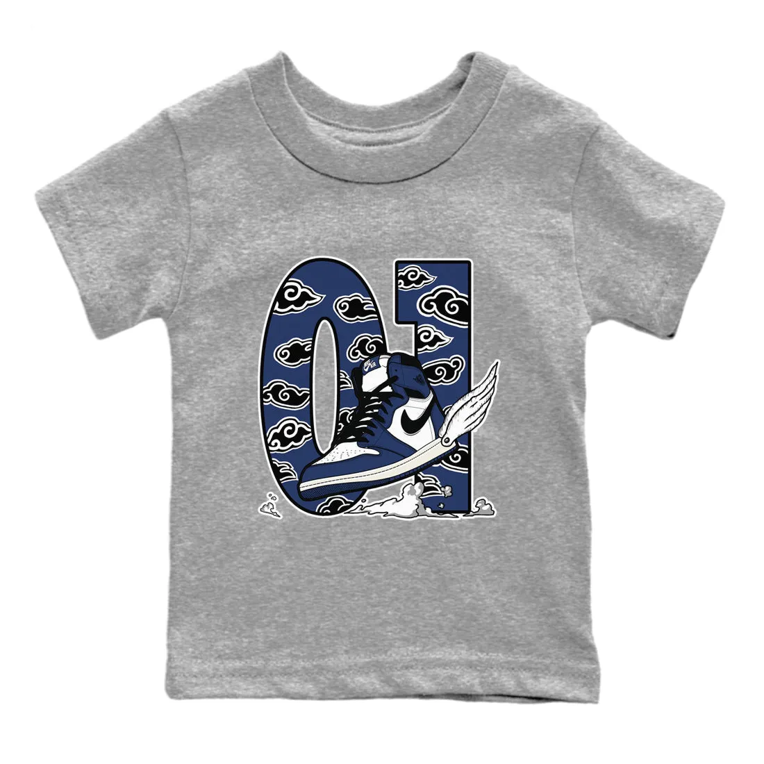 Kids Sneaker SNRT Midnight 1 To The End-to-end encryption Tees Fly Navy Jordan Artistic Air - Clouds