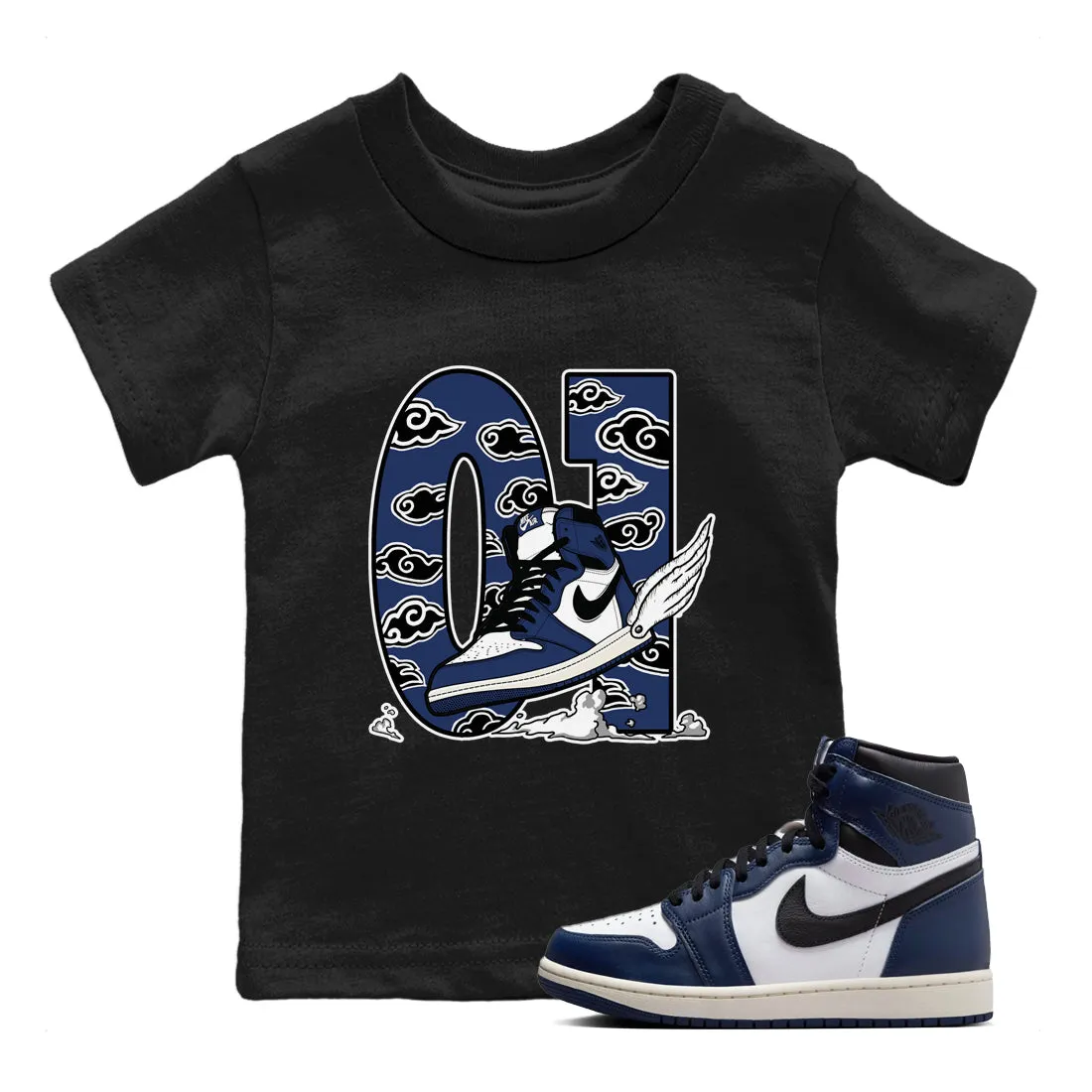 Kids Sneaker SNRT Midnight 1 To The End-to-end encryption Tees Fly Navy Jordan Artistic Air - Clouds