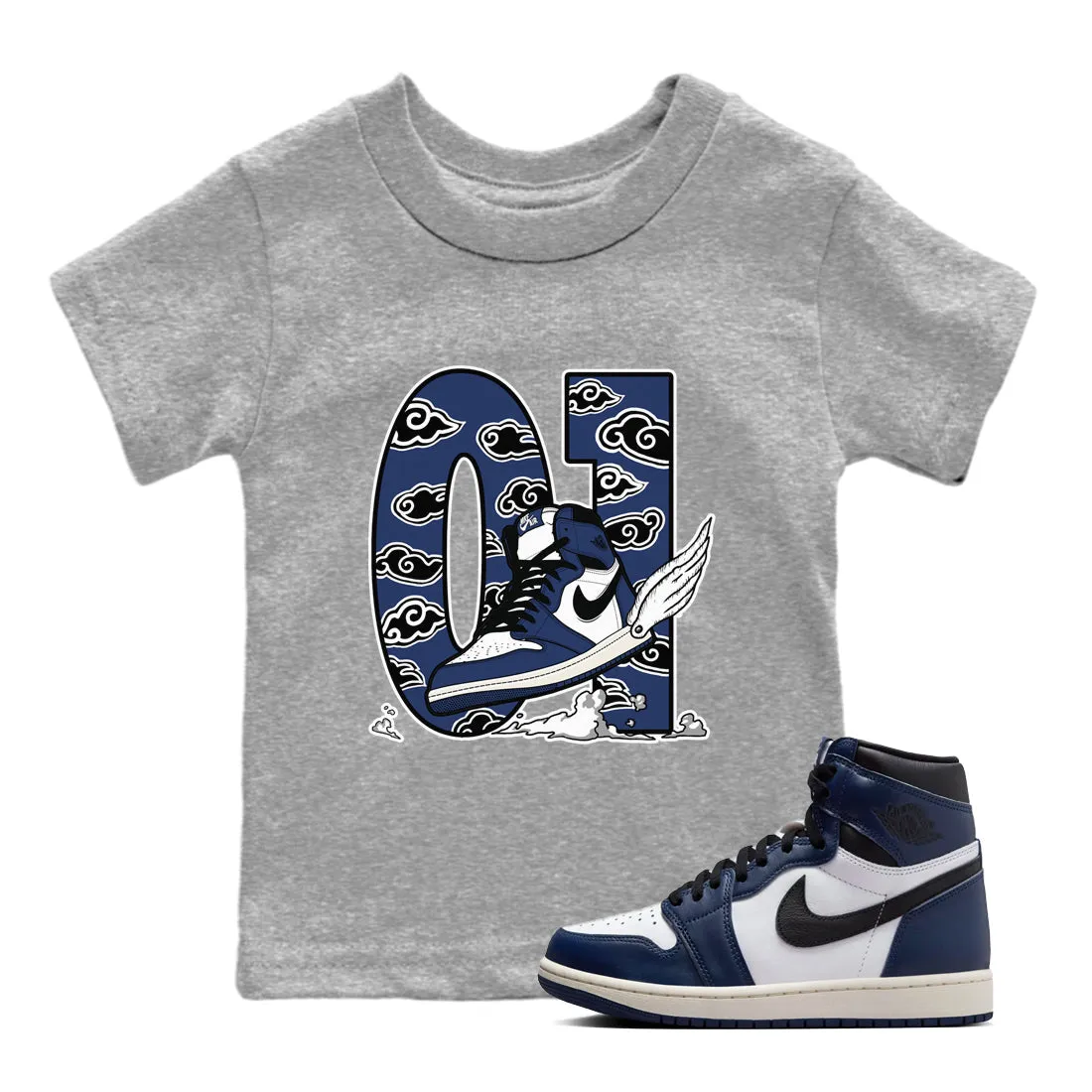 Kids Sneaker SNRT Midnight 1 To The End-to-end encryption Tees Fly Navy Jordan Artistic Air - Clouds