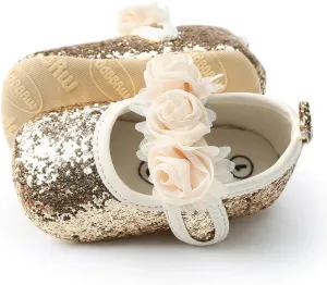 KIDSUN Infant Baby Girls Mary Jane Shoes Non-Slip Rubber Sole Ballet Slippers Princess Dress Wedding Shoes Newborn Crib Shoes First Walkers Shoes