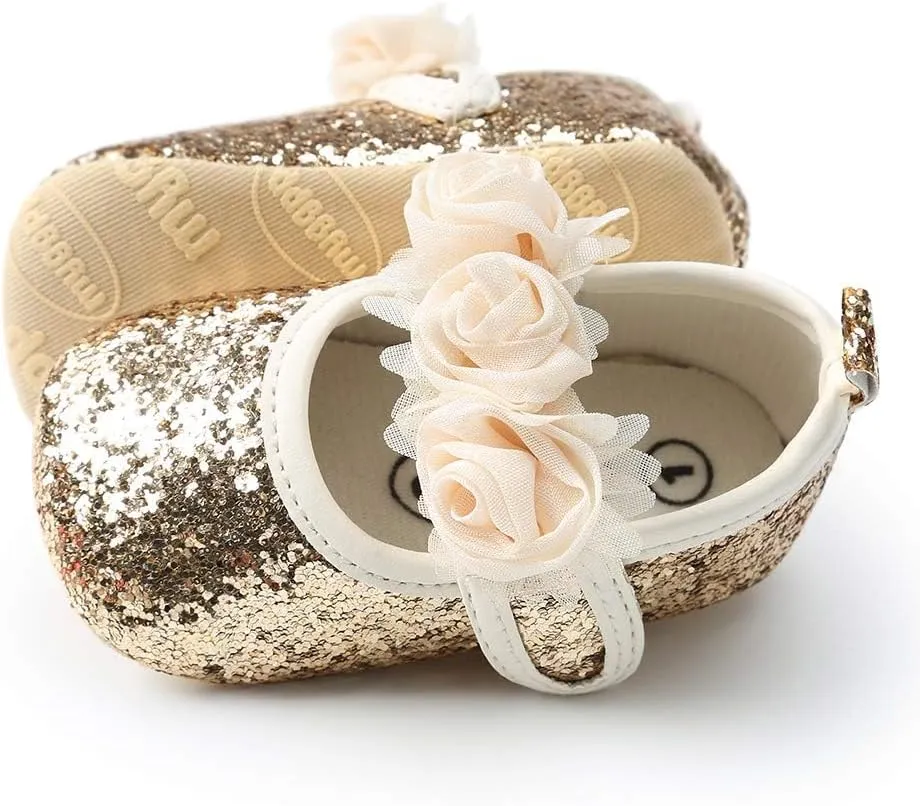 KIDSUN Infant Baby Girls Mary Jane Shoes Non-Slip Rubber Sole Ballet Slippers Princess Dress Wedding Shoes Newborn Crib Shoes First Walkers Shoes