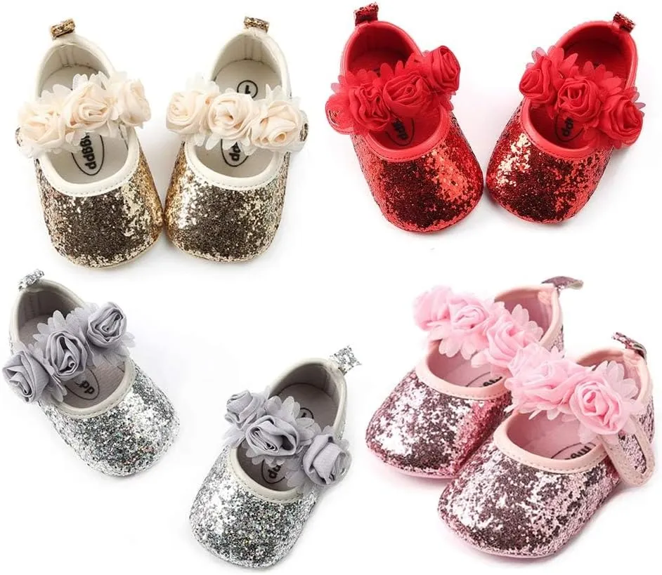 KIDSUN Infant Baby Girls Mary Jane Shoes Non-Slip Rubber Sole Ballet Slippers Princess Dress Wedding Shoes Newborn Crib Shoes First Walkers Shoes