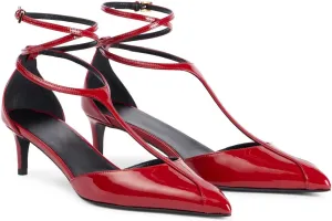 Kitten Heels for Women Pointed Toe Pumps Leather Mid Heel Slingback Heels T Strap Dress Shoes