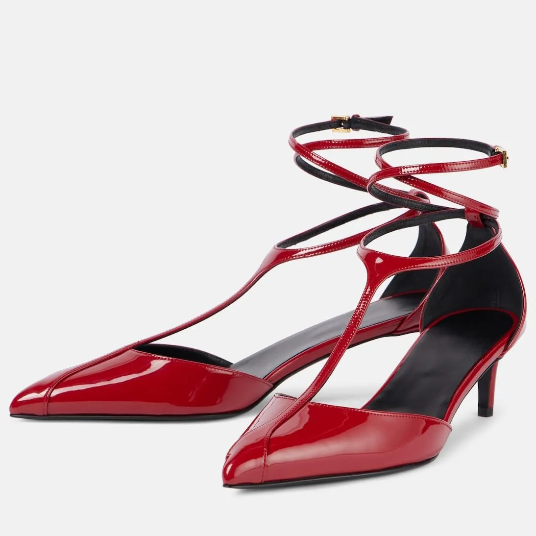 Kitten Heels for Women Pointed Toe Pumps Leather Mid Heel Slingback Heels T Strap Dress Shoes
