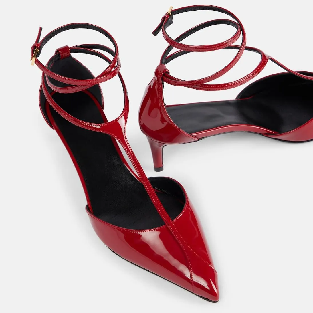Kitten Heels for Women Pointed Toe Pumps Leather Mid Heel Slingback Heels T Strap Dress Shoes