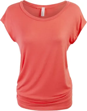 KOGMO Womens Short Sleeve Solid Basic Tunic Top Tee with Side Shirring