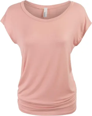 KOGMO Womens Short Sleeve Solid Basic Tunic Top Tee with Side Shirring