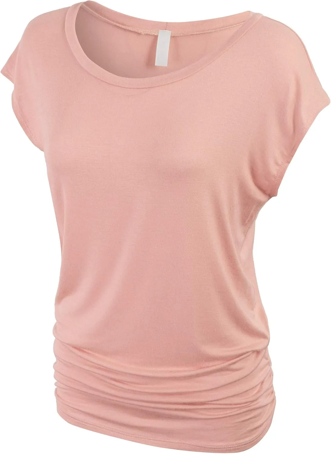 KOGMO Womens Short Sleeve Solid Basic Tunic Top Tee with Side Shirring