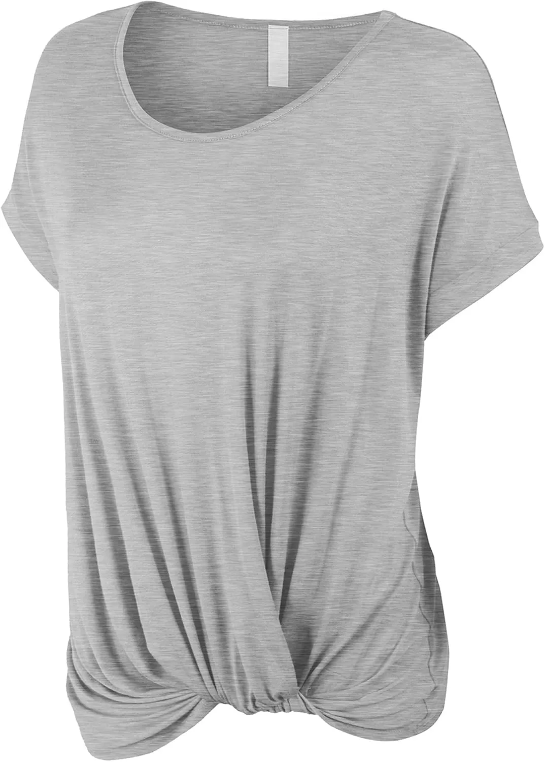 KOGMO Womens Solid Basic Boatneck Dolman Top with Knot on Hemline