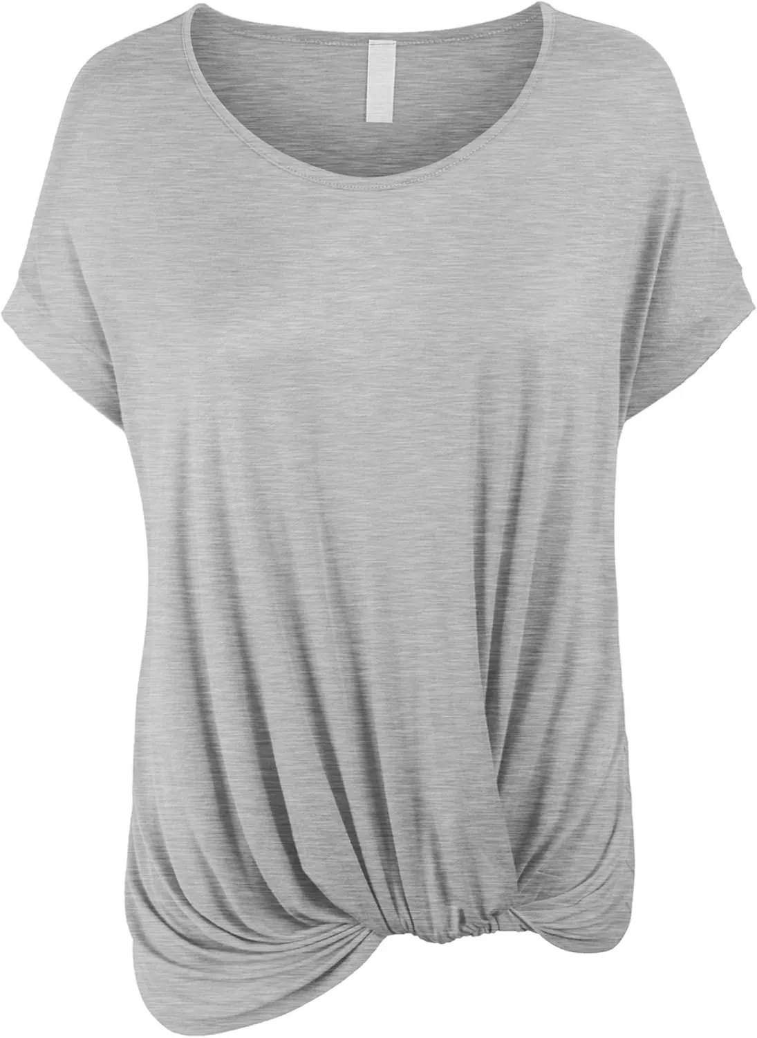 KOGMO Womens Solid Basic Boatneck Dolman Top with Knot on Hemline