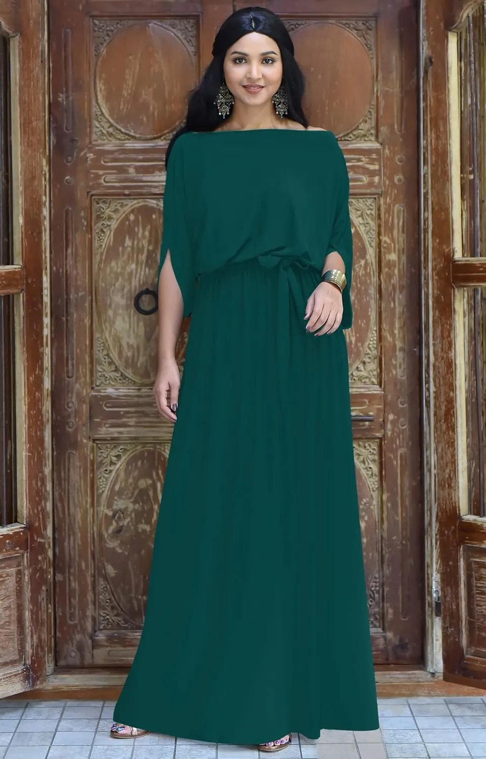 KOH KOH Flowy Formal Batwing Sleeve Evening Casual Gown