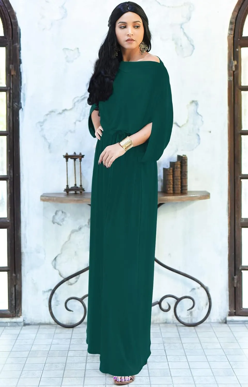 KOH KOH Flowy Formal Batwing Sleeve Evening Casual Gown