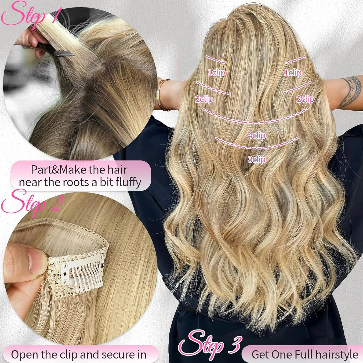 KooKaStyle Clip in Hair Extensions 6PCS Short Synthetic Hair Extensions Soft Wavy Hairpieces for Women 14Inch(Ash Brown mix Platinum Blonde)
