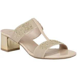 Ladies Lotus Rosana Beige Gold Patent Elasticated Low Block Heeled Sandals