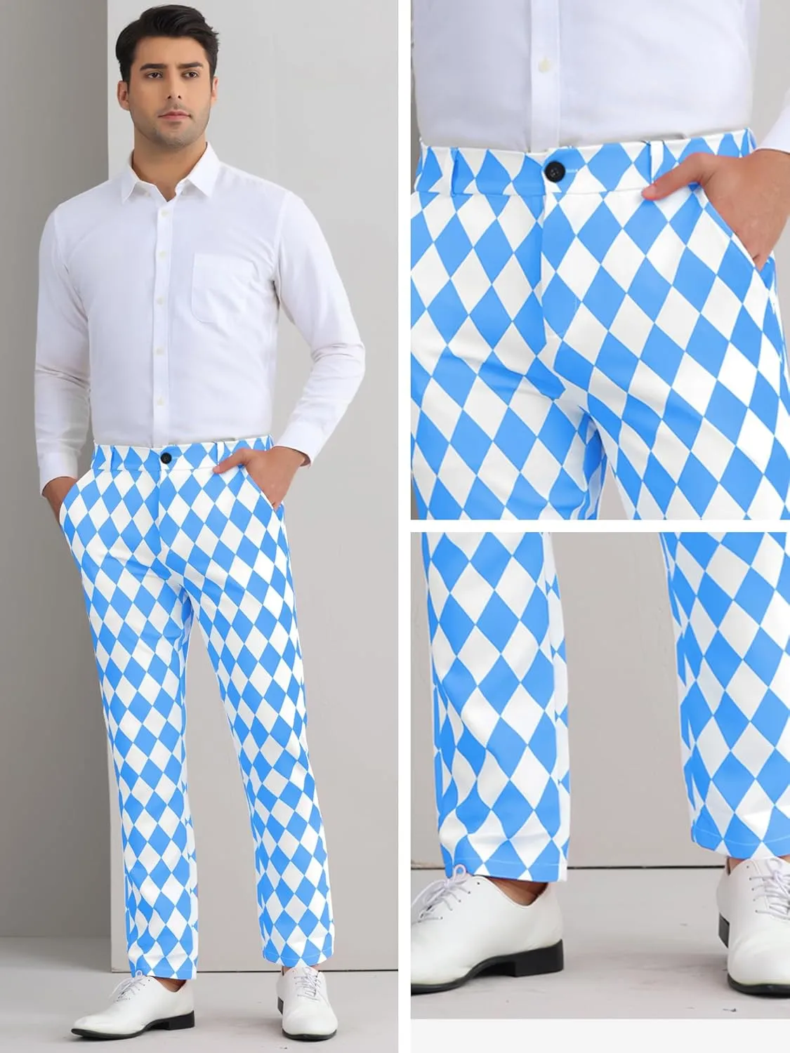 Lars Amadeus Printed Dress Pants for Men's Regular Fit Flat Front Business Suit Trousers