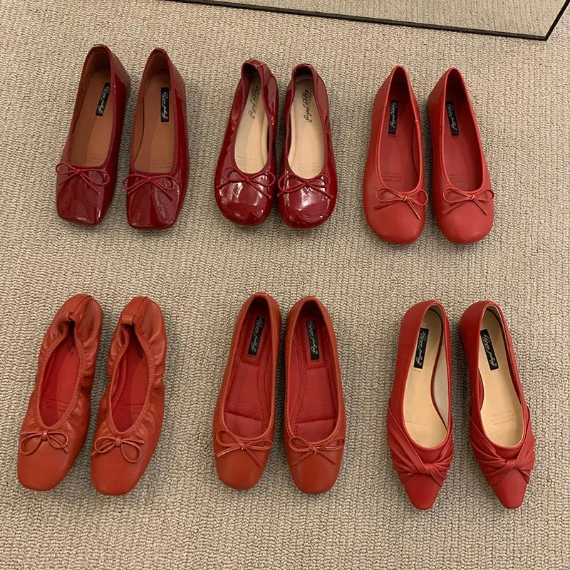 LBSFY  -  Women Flats Ballet Shoes Square Toe Moccasins Thick Heel Flat Ballerina Shallow Shoes Casual Outdoor Slip On Flat 35-40