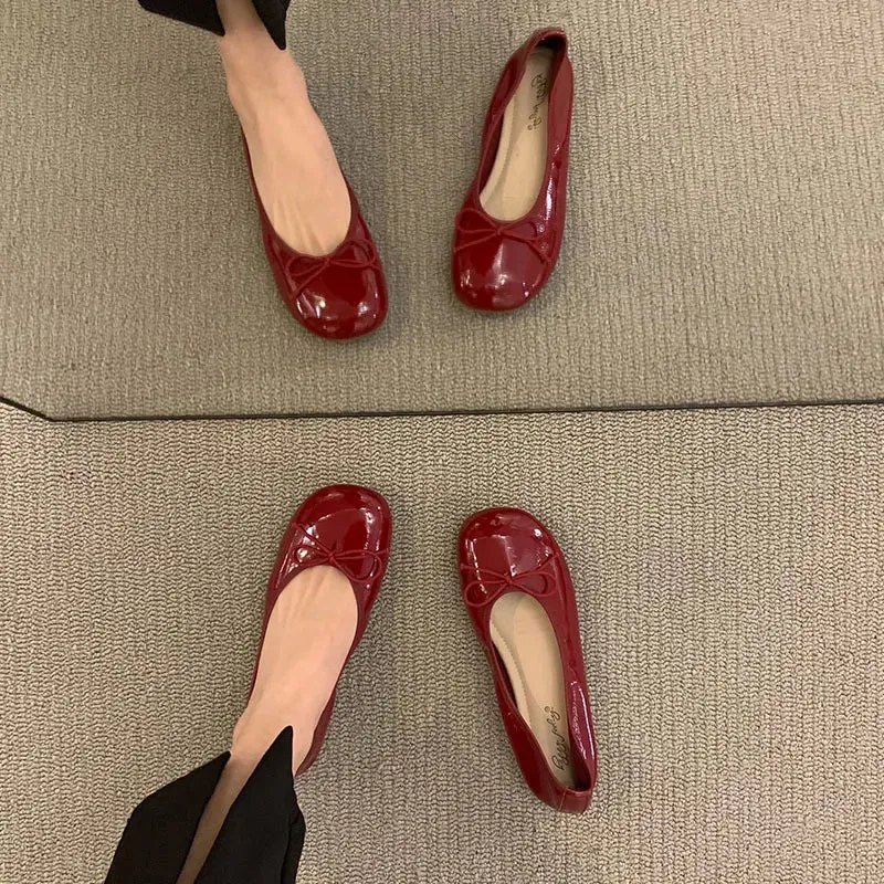 LBSFY  -  Women Flats Ballet Shoes Square Toe Moccasins Thick Heel Flat Ballerina Shallow Shoes Casual Outdoor Slip On Flat 35-40