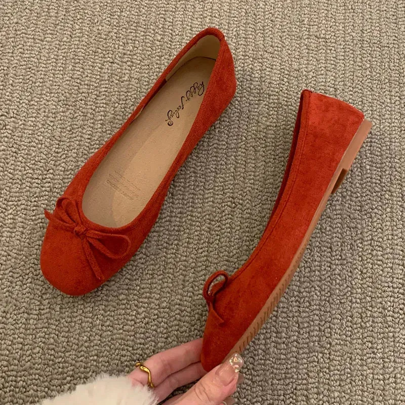 LBSFY  -  Women Flats Ballet Shoes Square Toe Moccasins Thick Heel Flat Ballerina Shallow Shoes Casual Outdoor Slip On Flat 35-40