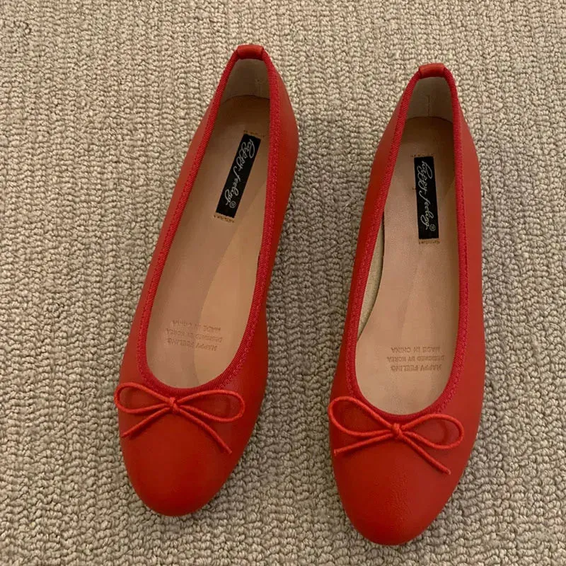 LBSFY  -  Women Flats Ballet Shoes Square Toe Moccasins Thick Heel Flat Ballerina Shallow Shoes Casual Outdoor Slip On Flat 35-40