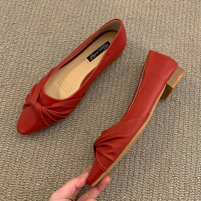 LBSFY  -  Women Flats Ballet Shoes Square Toe Moccasins Thick Heel Flat Ballerina Shallow Shoes Casual Outdoor Slip On Flat 35-40