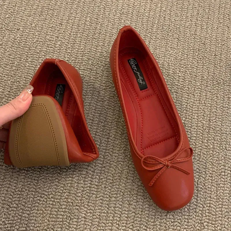 LBSFY  -  Women Flats Ballet Shoes Square Toe Moccasins Thick Heel Flat Ballerina Shallow Shoes Casual Outdoor Slip On Flat 35-40