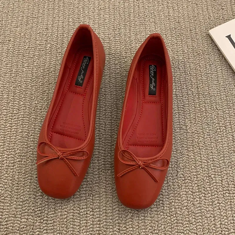 LBSFY  -  Women Flats Ballet Shoes Square Toe Moccasins Thick Heel Flat Ballerina Shallow Shoes Casual Outdoor Slip On Flat 35-40