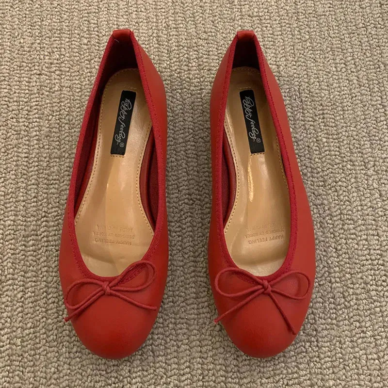LBSFY  -  Women Flats Ballet Shoes Square Toe Moccasins Thick Heel Flat Ballerina Shallow Shoes Casual Outdoor Slip On Flat 35-40