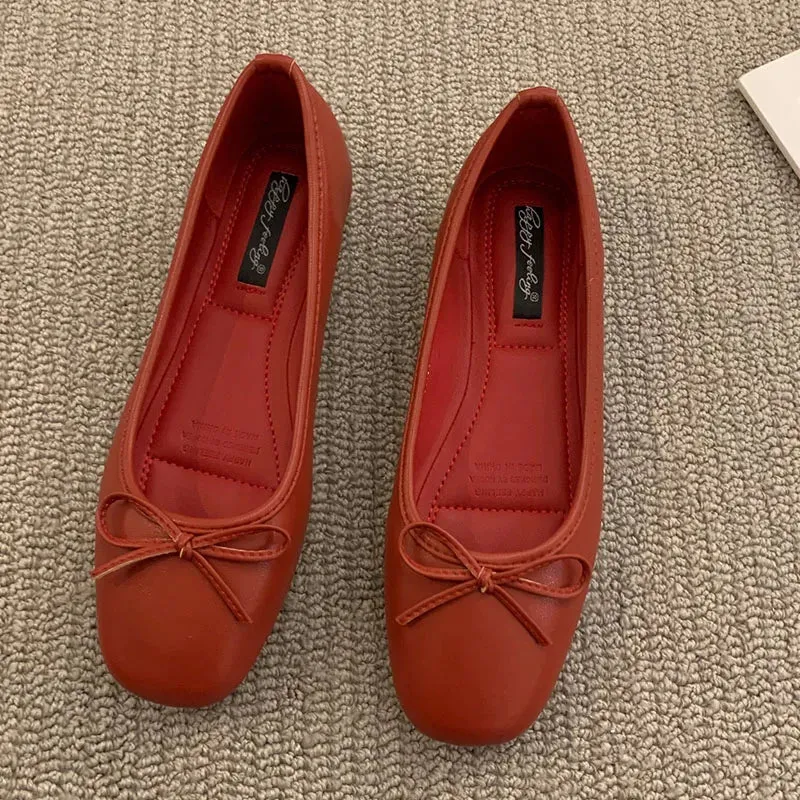 LBSFY  -  Women Flats Ballet Shoes Square Toe Moccasins Thick Heel Flat Ballerina Shallow Shoes Casual Outdoor Slip On Flat 35-40
