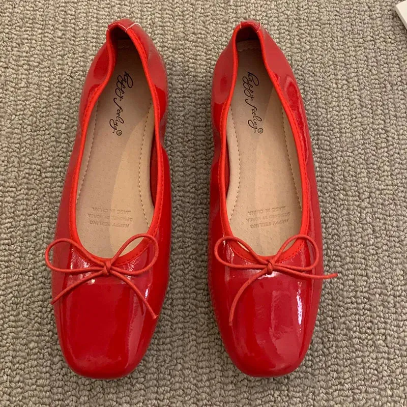 LBSFY  -  Women Flats Ballet Shoes Square Toe Moccasins Thick Heel Flat Ballerina Shallow Shoes Casual Outdoor Slip On Flat 35-40