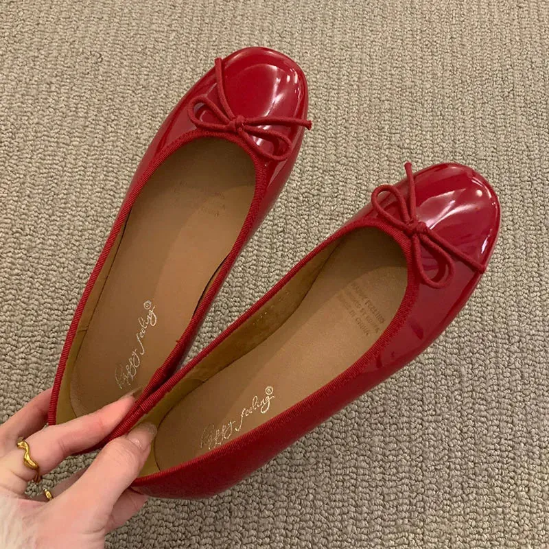 LBSFY  -  Women Flats Ballet Shoes Square Toe Moccasins Thick Heel Flat Ballerina Shallow Shoes Casual Outdoor Slip On Flat 35-40