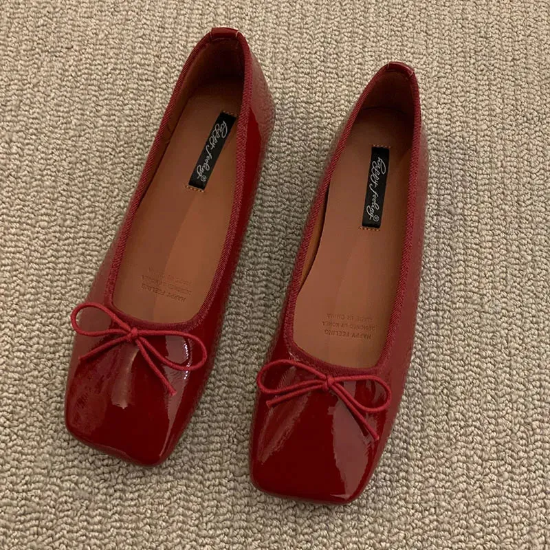 LBSFY  -  Women Flats Ballet Shoes Square Toe Moccasins Thick Heel Flat Ballerina Shallow Shoes Casual Outdoor Slip On Flat 35-40