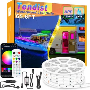 LED Boat Lights Waterproof 65.6FT, 12v RGB Marine Pontoon Boat Light Strip with App & Remote Control, IP67 Waterproof Marine Light Strip for Interior & Exterior, Yacht, Kayak, Cabin