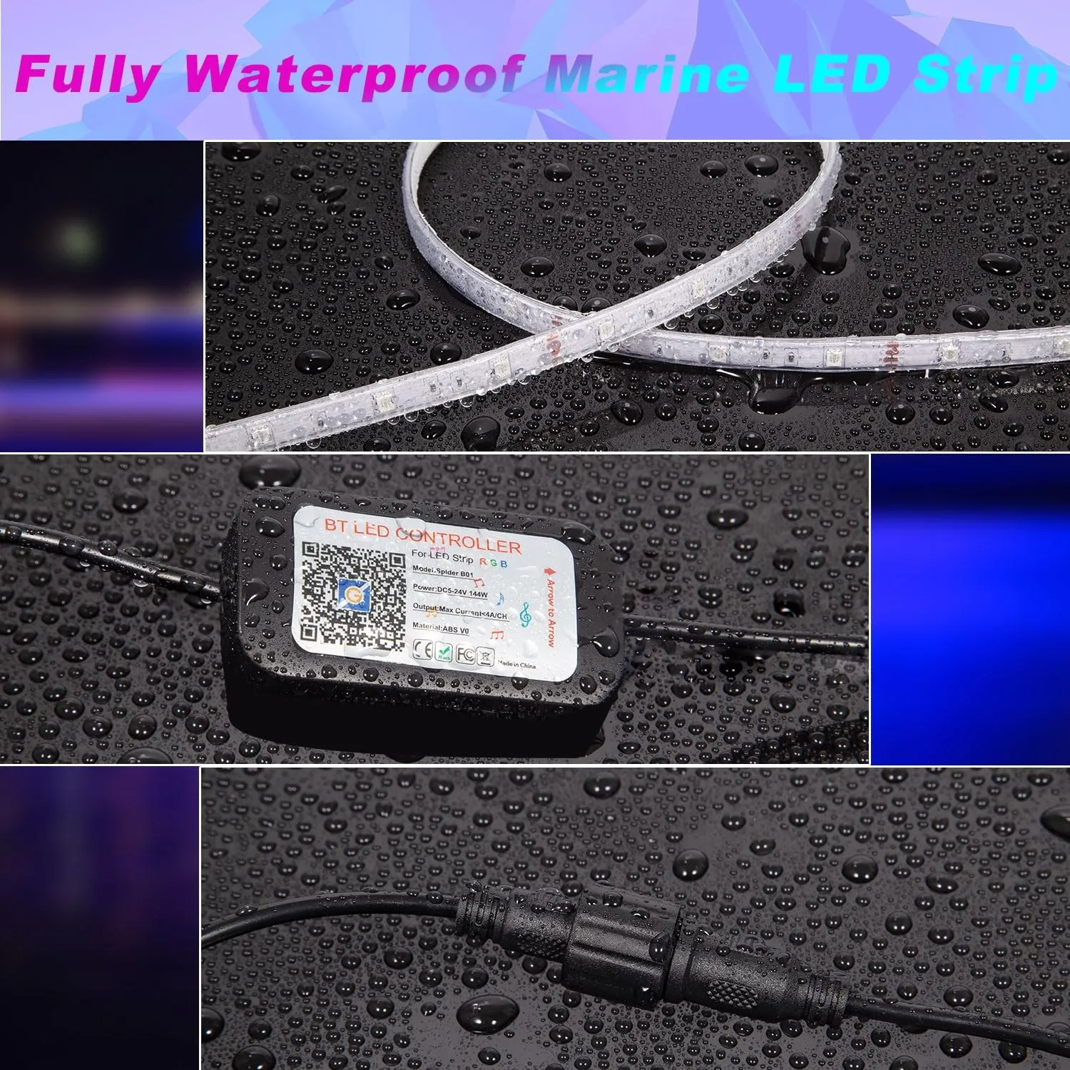 LED Boat Lights Waterproof 65.6FT, 12v RGB Marine Pontoon Boat Light Strip with App & Remote Control, IP67 Waterproof Marine Light Strip for Interior & Exterior, Yacht, Kayak, Cabin
