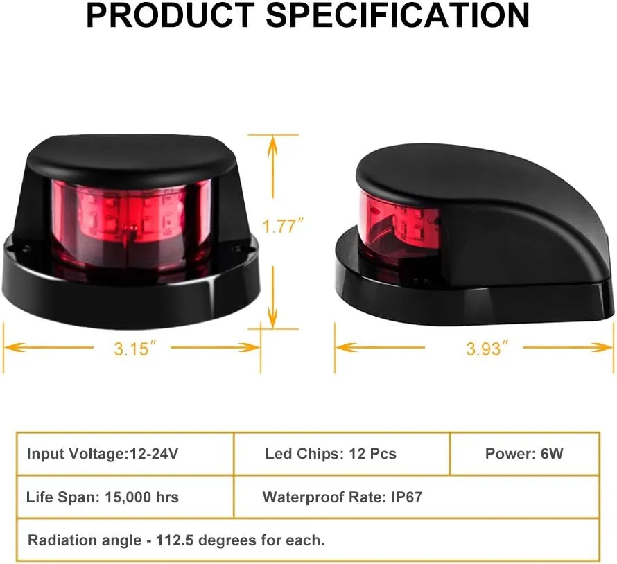LED Boat Navigation Light Red and Green LED Marine Navigation Light Boat Bow Light for Pontoon and Small Boat (Black New Version)