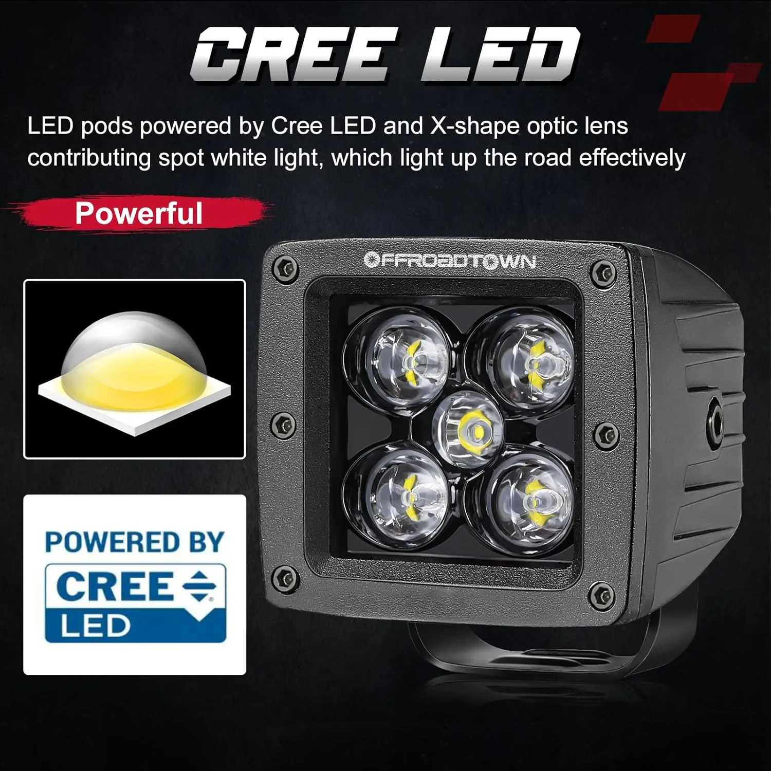 LED Cubes, OFFROADTOWN 2PCS 3 Inch 100W CREE LED Pods Spot Beam Driving Lights Led Cube Lights Off Road Light Fog Light Reverse Lighting Ditch Lighting for Trucks UTV SUV Off Road Boat