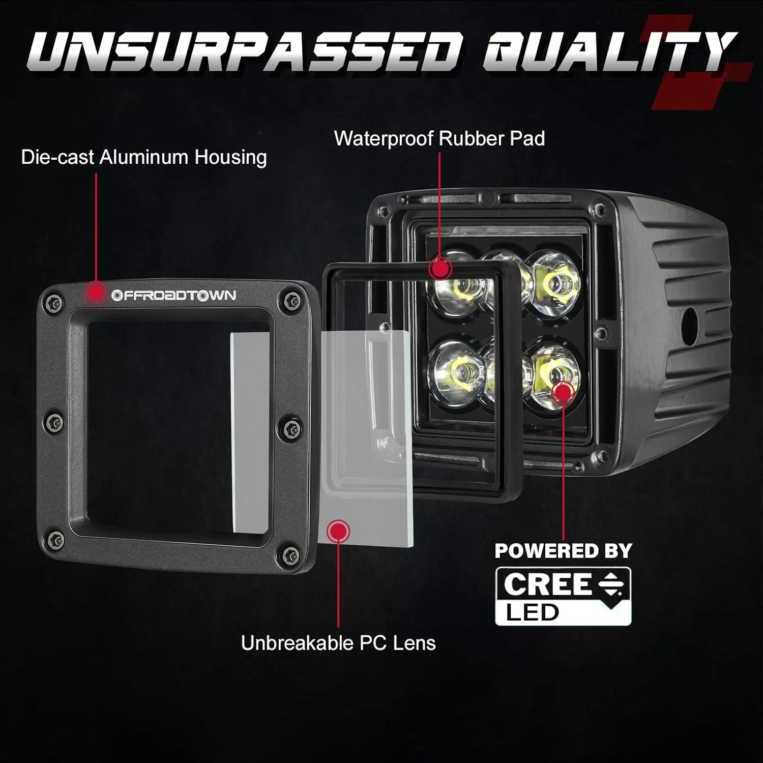 LED Cubes, OFFROADTOWN 3inch 120W CREE LED Pods Driving Lights Cubes Ditch Light Off Road Lights Spot Reverse Light for Truck Pickup UTV ATV SUV Boat 4x4 Car