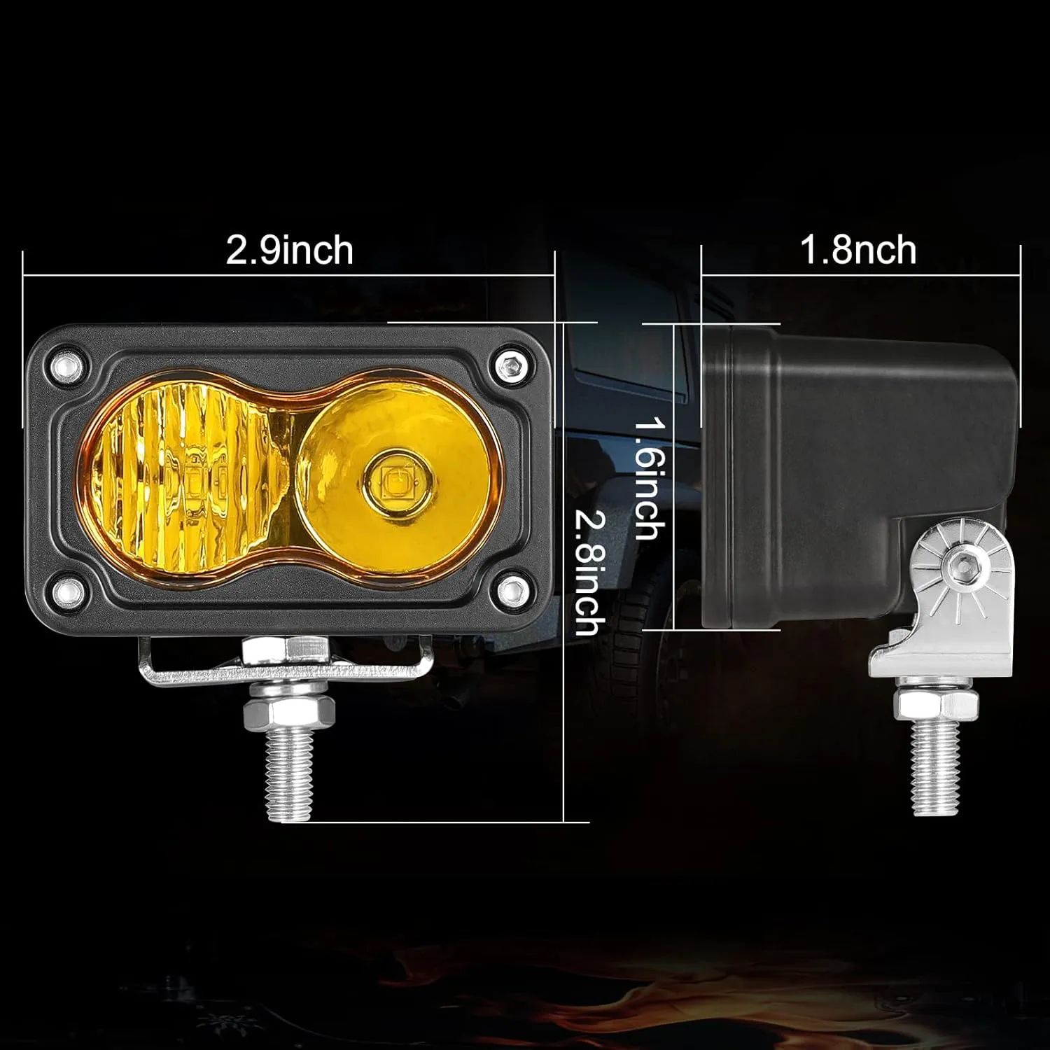 LED Pods Amber, 2Pcs 40W 3 Inch Driving Light Pod Yellow Off Road Bumper Lights Super Bright LED Work Light Cube Waterproof Combo Fog Light for Truck ATV UTV SUV Motorcycle Boat