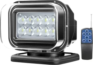 LED Spotlight for Truck, Remote Control LED Search Light 50W 5000lm Boat Hunting Marine Searching 360 Rotating, Searchlight Spot Beam Light 12V 24V 【6 Strong Magnets Built-in】
