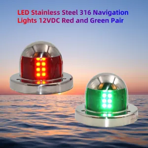 LED Stainless Steel 316 Marine Navigation Lights 12VDC Red and Green Pair