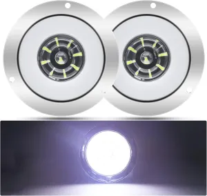 LED Truck Tail Lights, 24-LED Flush Mount Round Brake Stop Running Lights with Chrome for Truck Trailer Camper Van RV Boat, 2PCS(White)