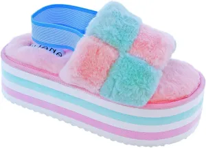 Liliana Faux Fur Color Patch Flatform Sandal, Christy-1