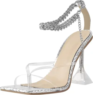 LISHAN Women's Stiletto High Heel Slip On Square Open Toe Mule Sandal