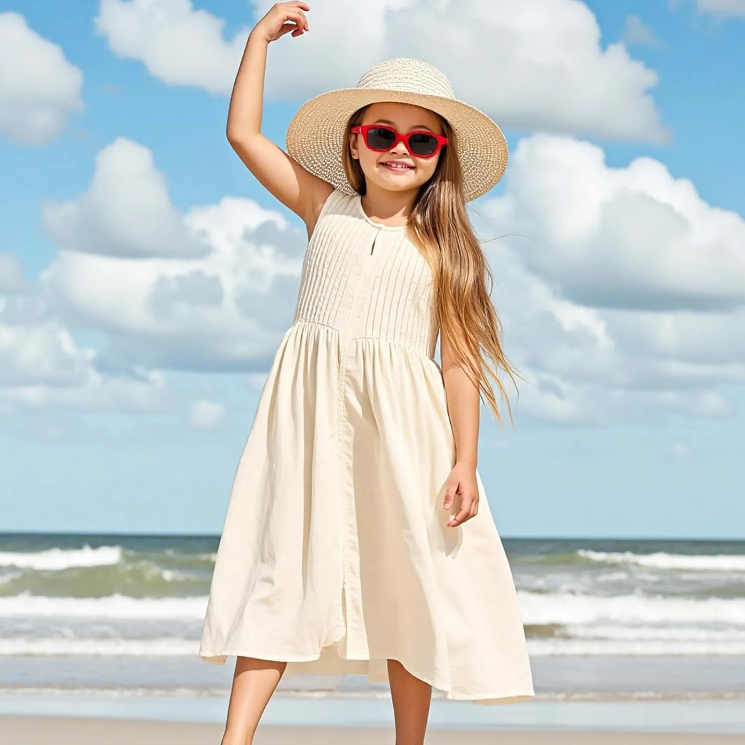 Little Bitty Toddler Girls Dresses Cotton Sleeveless Casual Strawberry Print Summer Sundress for Kids Size 2-7T
