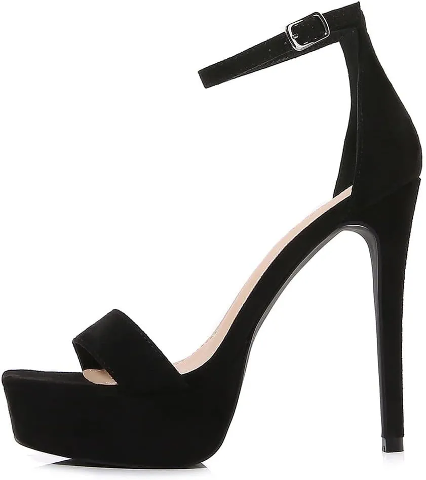 LizFoYa Women Square Toe Platform Sandal Stiletto Heels Open Toe Strappy Leather Dress Heeled Sandals for Party Night